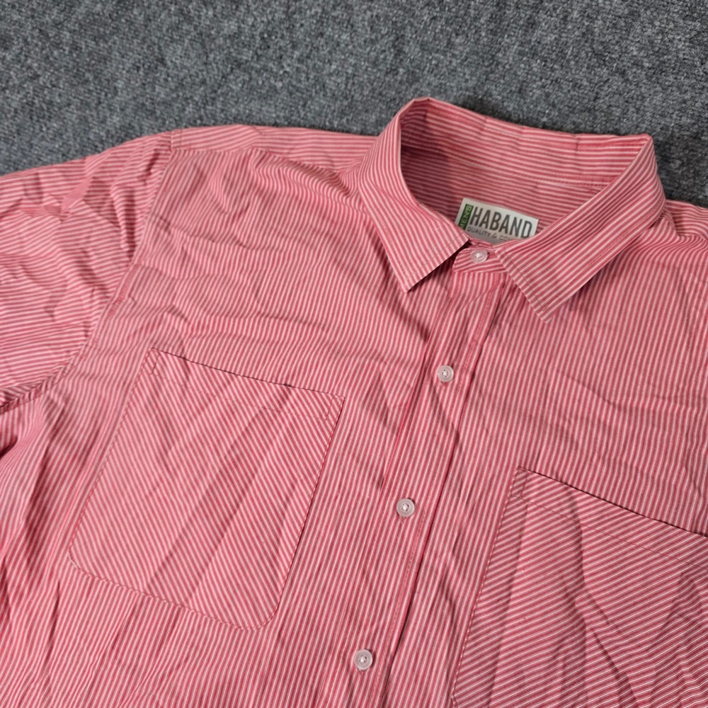 Haband Striped Button Up Shirt‎ Short Sleeve Casual Work XL